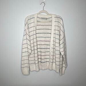 Crossings 100% Cotton Cream Multicolor Striped Knit Cardigan Button Front Medium